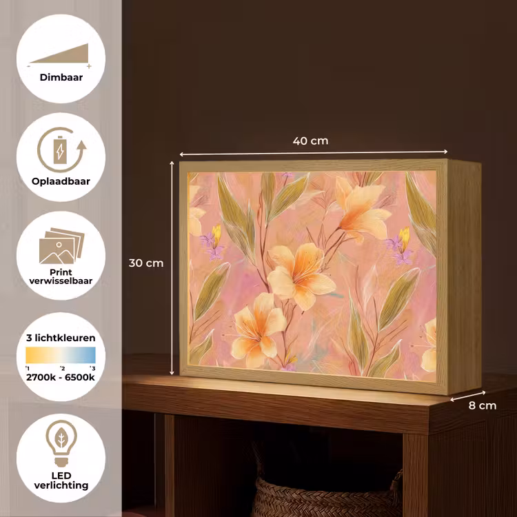 Botanisch - Bloemen - Kleurrijk Light Box met batterij (Wandlamp) middel 907 -USP_websiteoverzichtNL