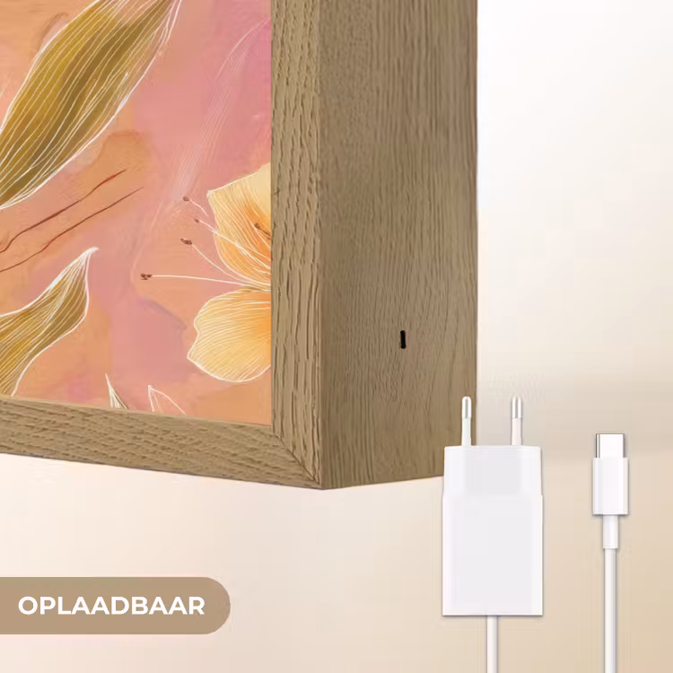 Botanisch - Bloemen - Kleurrijk Light Box met batterij (Wandlamp) middel 907 -USP_websiteoplaadbaarNL
