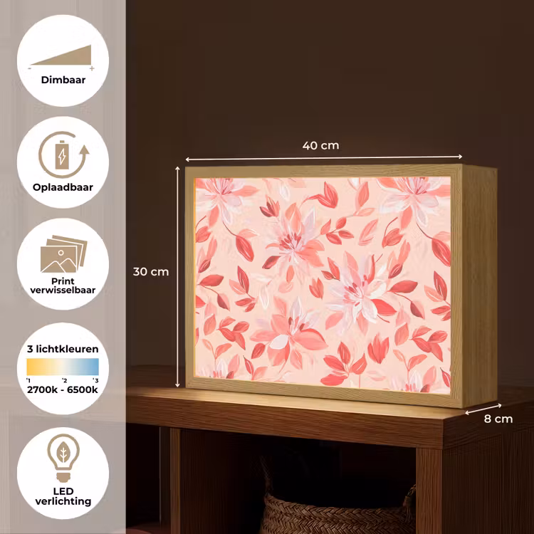 Botanisch - Bloemen - Rood Light Box met batterij (Wandlamp) middel 907 -USP_websiteoverzichtNL