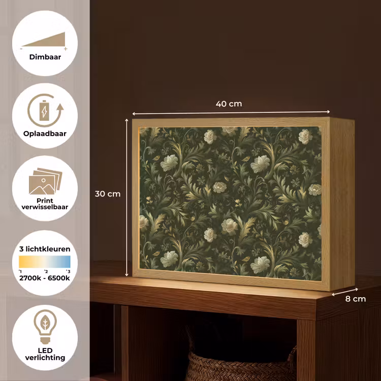 Botanisch - Naadloos - Bloemen Light Box met batterij (Wandlamp) middel 907 -USP_websiteoverzichtNL