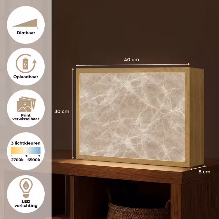 Bruin - Kristaladers - Marmer Light Box met batterij (Wandlamp) middel 907 -USP_websiteoverzichtNL