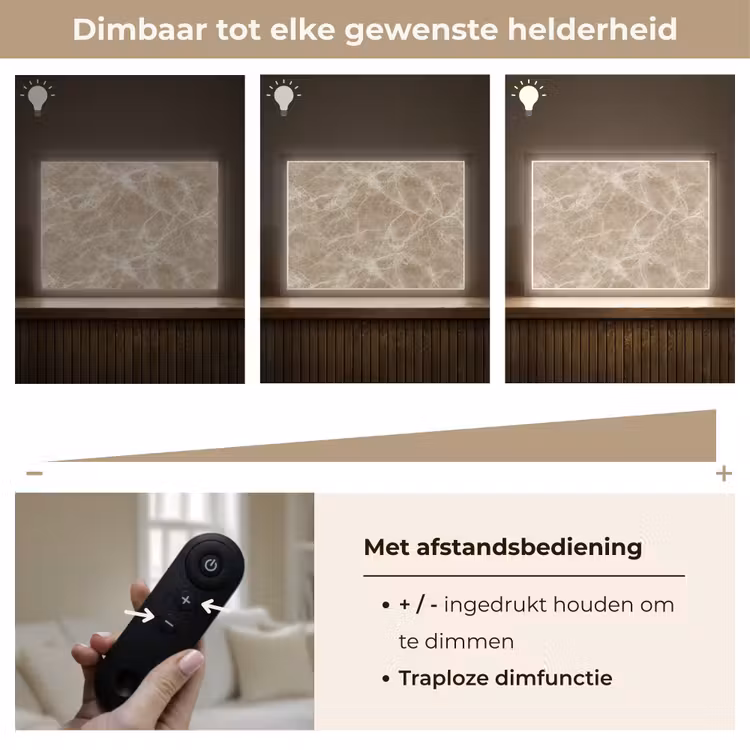 Bruin - Kristaladers - Marmer Light Box met batterij (Wandlamp) middel 907 -USP_dimbaarNL