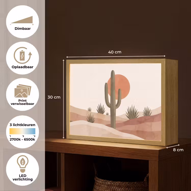Cactus - Duinen - Modern - Landschap - Groen Light Box met batterij (Wandlamp) middel -USP_websiteoverzichtNL