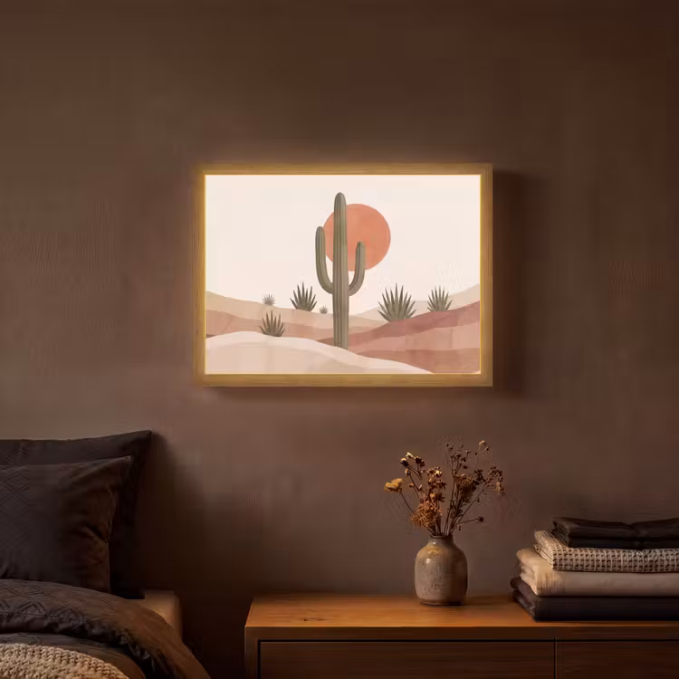 Cactus - Duinen - Modern - Landschap - Groen Light Box met batterij (Wandlamp) middel -sfeer4