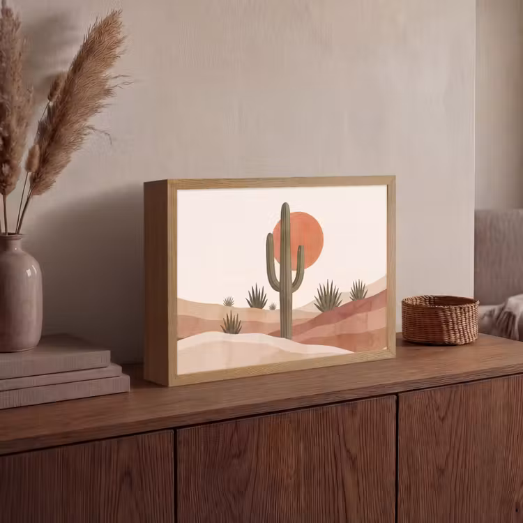 Cactus - Duinen - Modern - Landschap - Groen Light Box met batterij (Wandlamp) middel -sfeer2