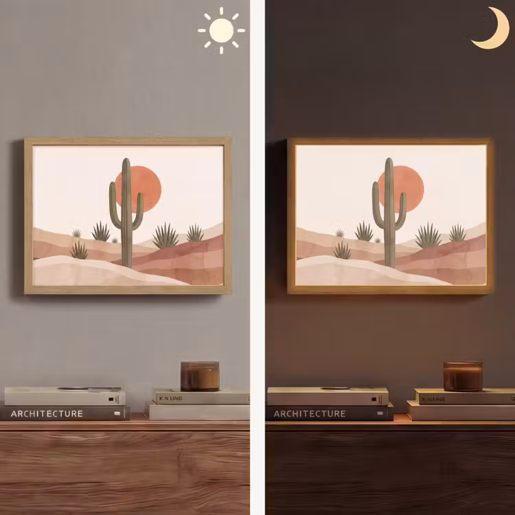 Cactus - Duinen - Modern - Landschap - Groen Light Box met batterij (Wandlamp) middel -sfeer3
