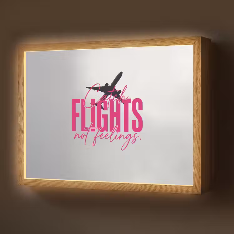 Catch flights not feelings - Vliegtuig - Roze Light Box met batterij (Wandlamp) middel -z3d_website