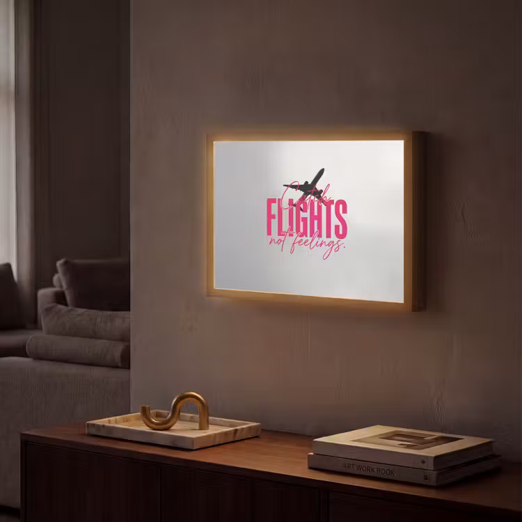 Catch flights not feelings - Vliegtuig - Roze Light Box met batterij (Wandlamp) middel -sfeer1