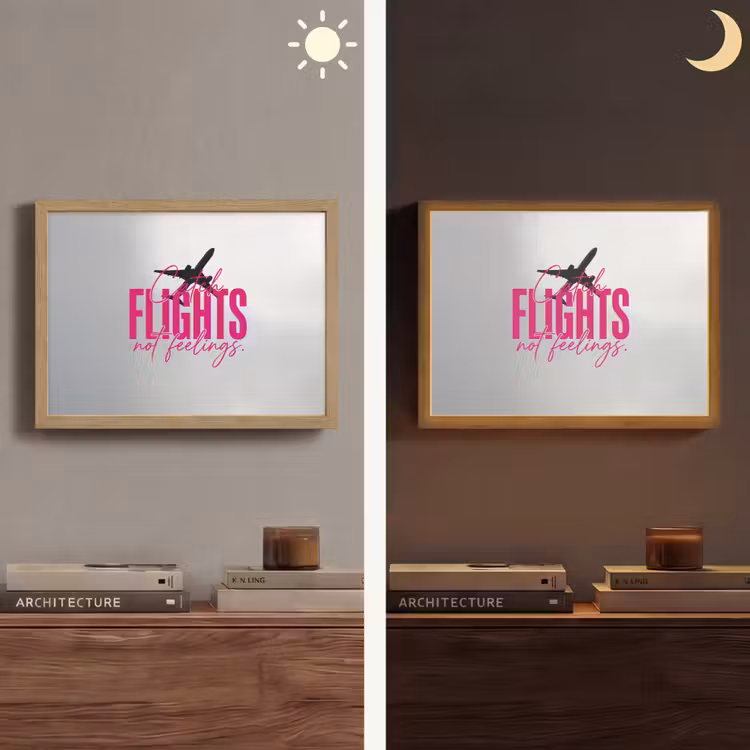 Catch flights not feelings - Vliegtuig - Roze Light Box met batterij (Wandlamp) middel -sfeer3