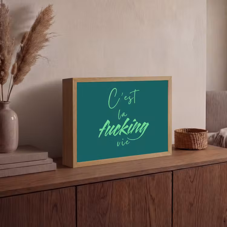 c'est la fucking vie - Groen - Handgeschreven Light Box met batterij (Wandlamp) middel -sfeer2