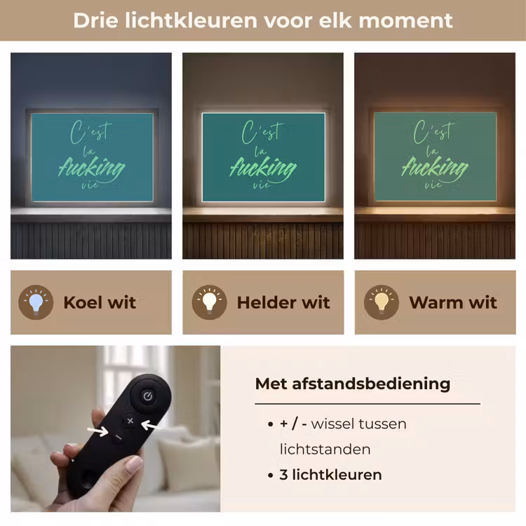 c'est la fucking vie - Groen - Handgeschreven Light Box met batterij (Wandlamp) middel -USP_lichtkleurNL