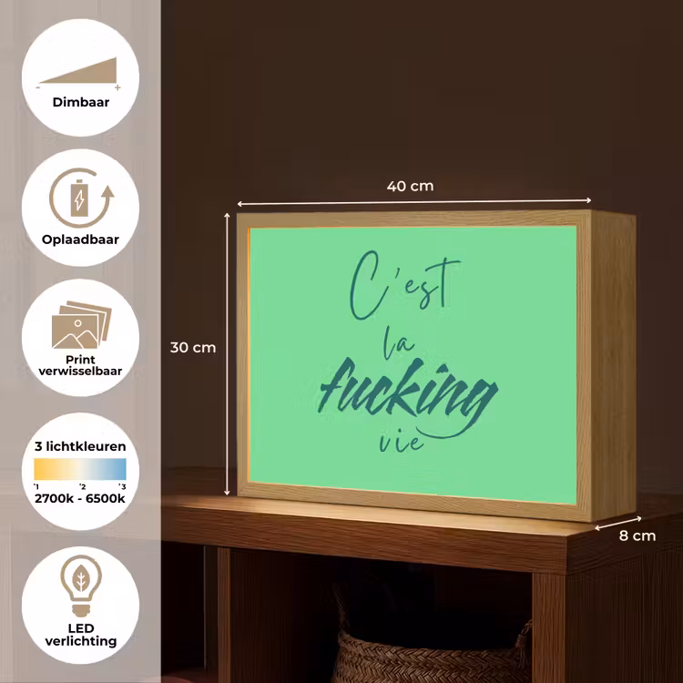 c'est la fucking vie - Groen - Penseelstijl Light Box met batterij (Wandlamp) middel -USP_websiteoverzichtNL