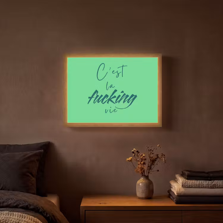 c'est la fucking vie - Groen - Penseelstijl Light Box met batterij (Wandlamp) middel -sfeer4