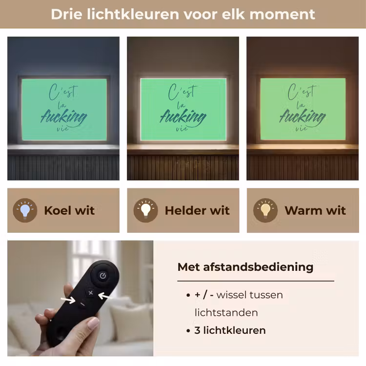 c'est la fucking vie - Groen - Penseelstijl Light Box met batterij (Wandlamp) middel -USP_lichtkleurNL