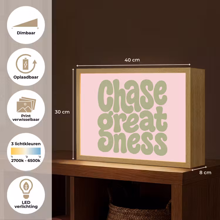 Chase greatness - Groen - Roze - Retro Light Box met batterij (Wandlamp) middel -USP_websiteoverzichtNL