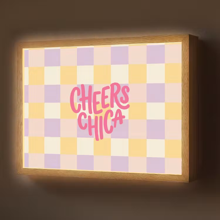 Cheers Chica - Ruitjes - Lila - Geel Light Box met batterij (Wandlamp) middel -z3d_website