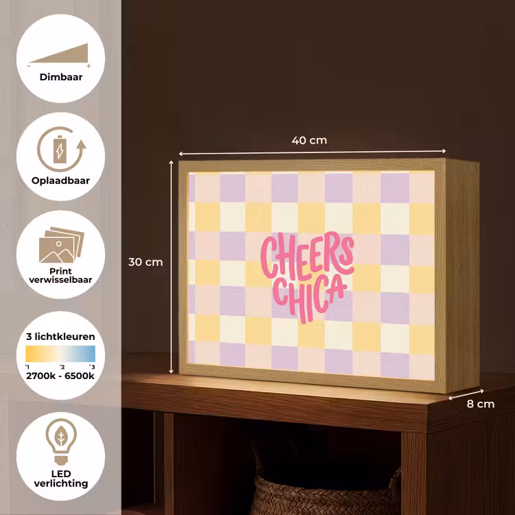 Cheers Chica - Ruitjes - Lila - Geel Light Box met batterij (Wandlamp) middel -USP_websiteoverzichtNL