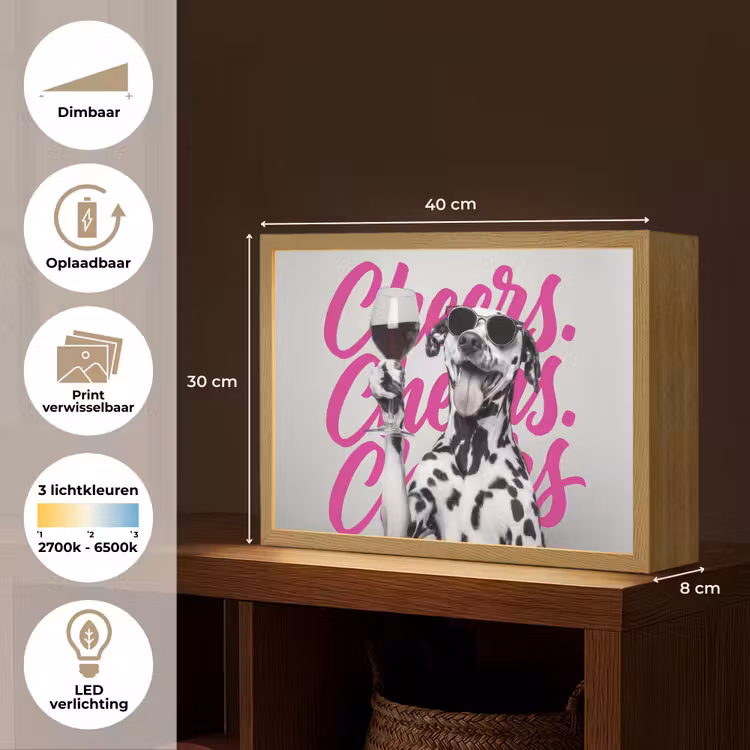 Cheers - Hond - Roze - Wijn Light Box met batterij (Wandlamp) middel -USP_websiteoverzichtNL