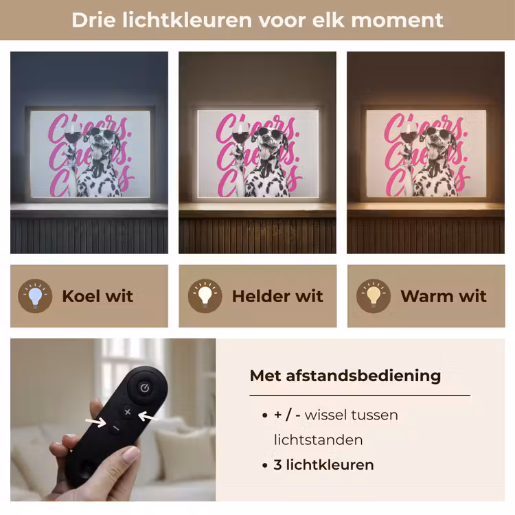 Cheers - Hond - Roze - Wijn Light Box met batterij (Wandlamp) middel -USP_lichtkleurNL