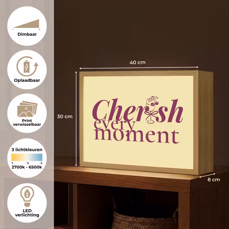Cherish every moment - Cocktailglas - Geel Light Box met batterij (Wandlamp) middel -USP_websiteoverzichtNL