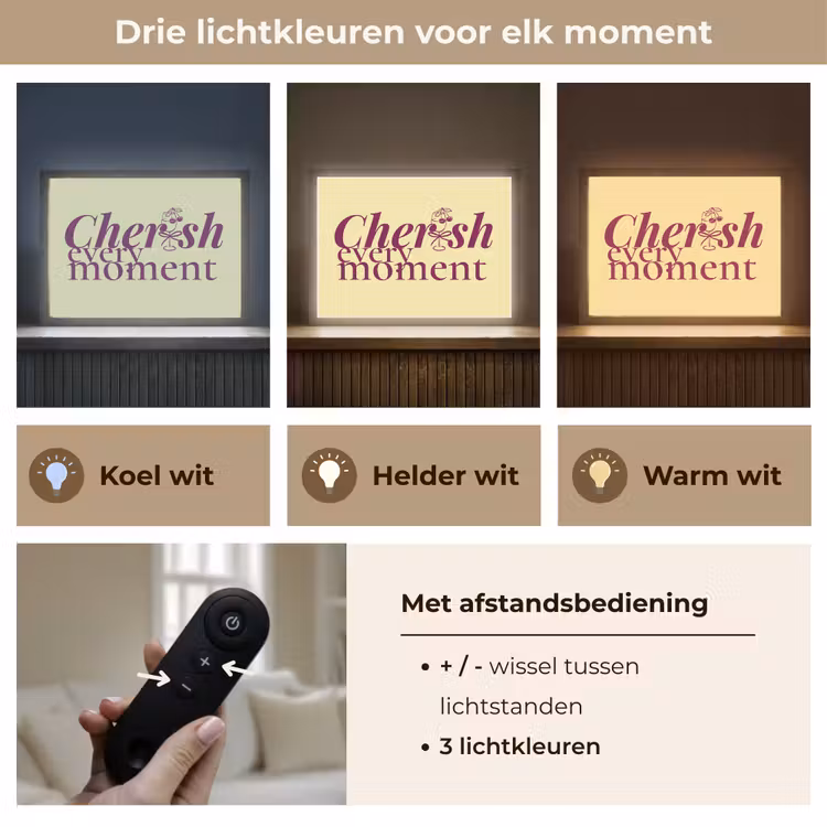 Cherish every moment - Cocktailglas - Geel Light Box met batterij (Wandlamp) middel -USP_lichtkleurNL