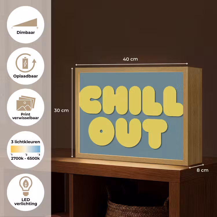 Chill out - Geel - Blauw Light Box met batterij (Wandlamp) middel -USP_websiteoverzichtNL