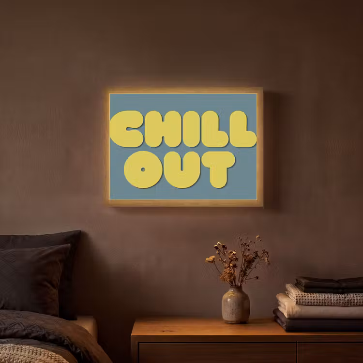 Chill out - Geel - Blauw Light Box met batterij (Wandlamp) middel -sfeer4