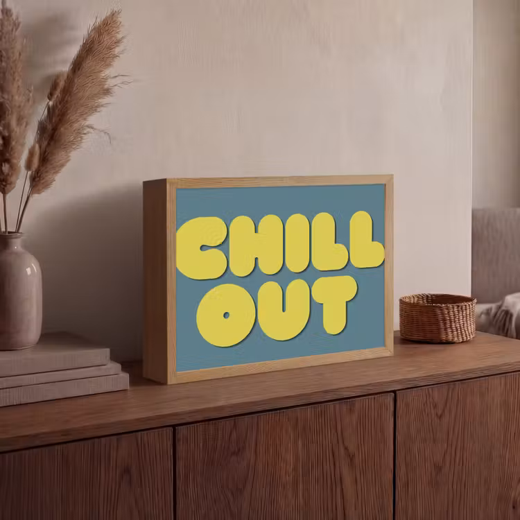 Chill out - Geel - Blauw Light Box met batterij (Wandlamp) middel -sfeer2