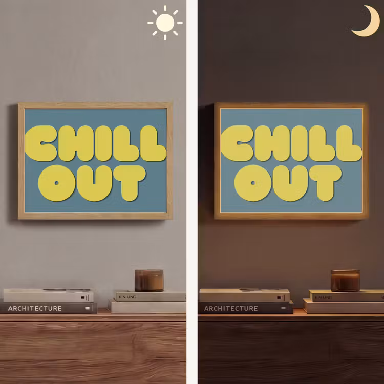 Chill out - Geel - Blauw Light Box met batterij (Wandlamp) middel -sfeer3