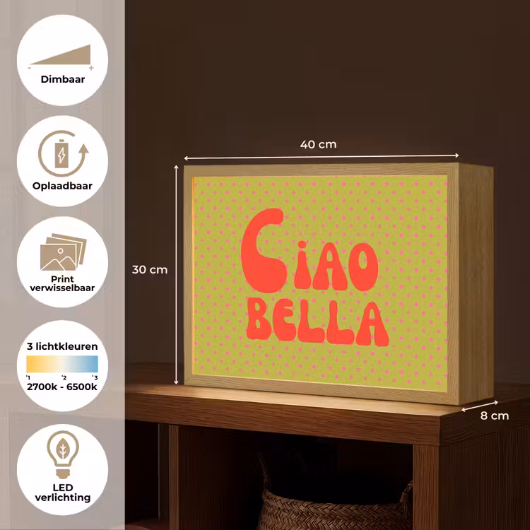 Ciao bella - Rood - Groen - Stippen Light Box met batterij (Wandlamp) middel -USP_websiteoverzichtNL