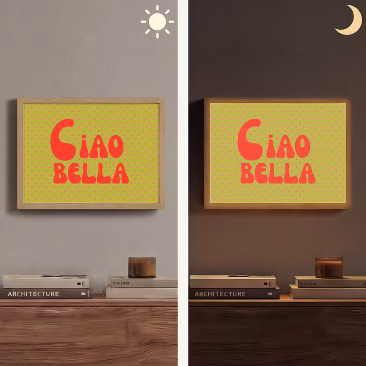 Ciao bella - Rood - Groen - Stippen Light Box met batterij (Wandlamp) middel -sfeer3