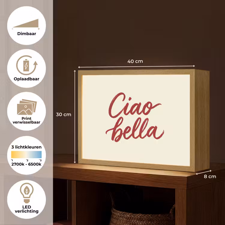 Ciao bella - Rood - Wit - Minimalistisch Light Box met batterij (Wandlamp) middel -USP_websiteoverzichtNL