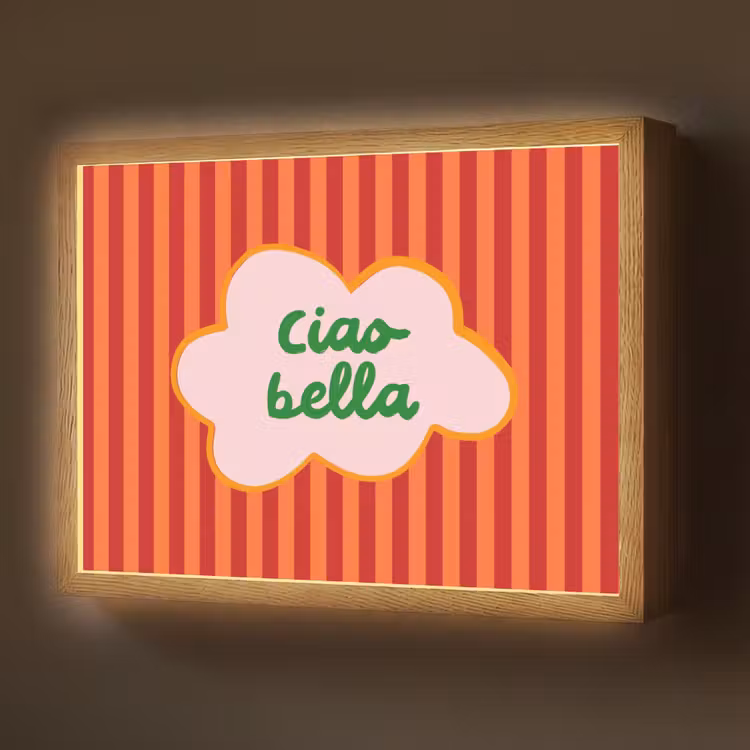 Ciao bella - Tekstwolk - Strepen - Oranje Light Box met batterij (Wandlamp) middel -z3d_website