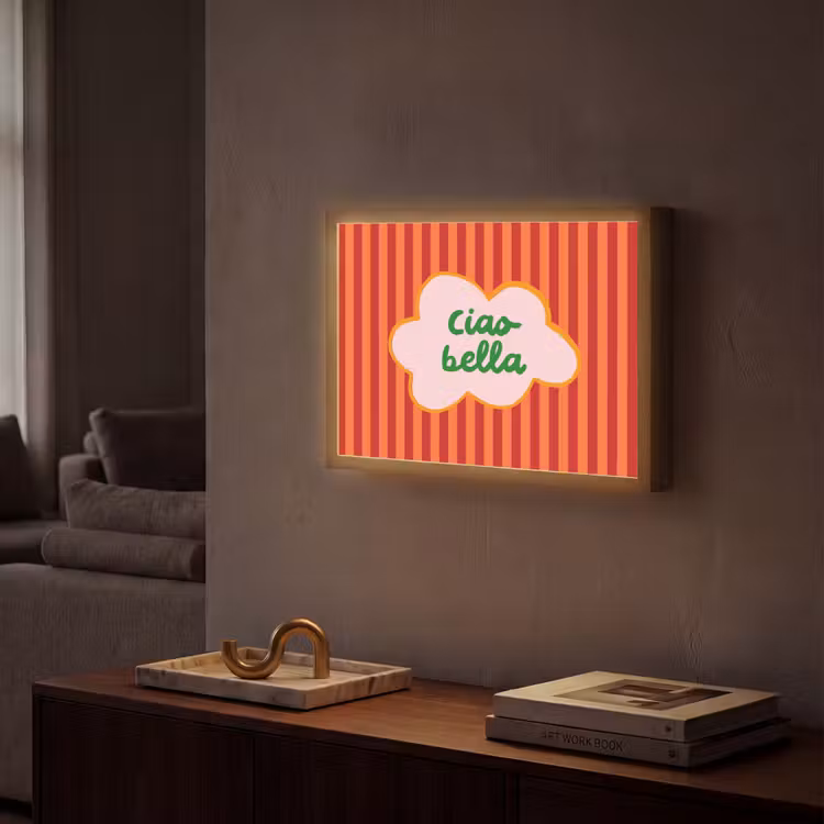 Ciao bella - Tekstwolk - Strepen - Oranje Light Box met batterij (Wandlamp) middel -sfeer1