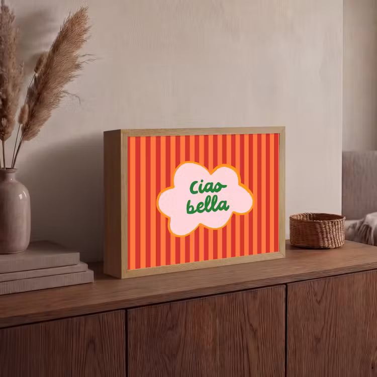 Ciao bella - Tekstwolk - Strepen - Oranje Light Box met batterij (Wandlamp) middel -sfeer2