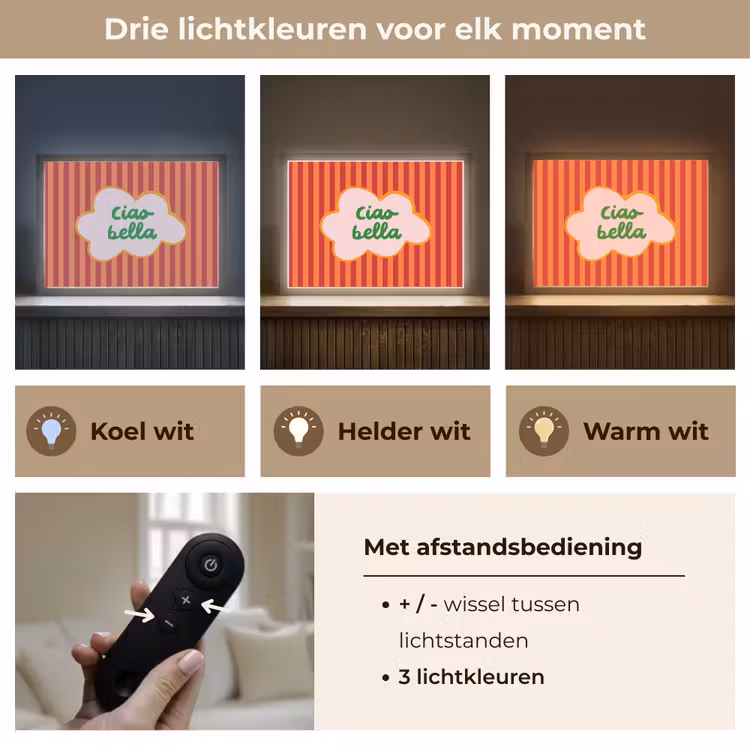 Ciao bella - Tekstwolk - Strepen - Oranje Light Box met batterij (Wandlamp) middel -USP_lichtkleurNL