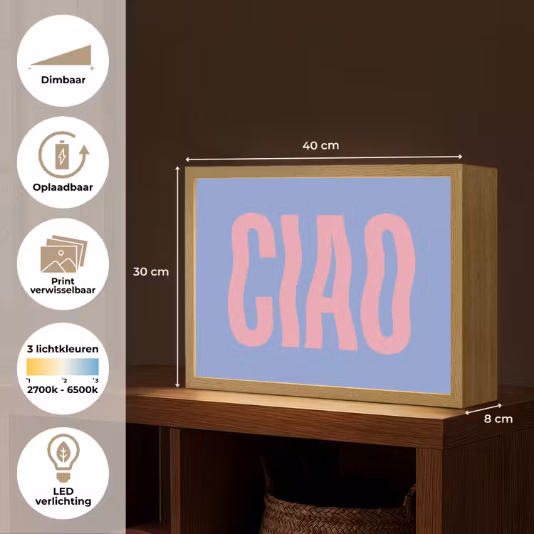 Ciao - Roze - Blauw - Golvend Light Box met batterij (Wandlamp) middel -USP_websiteoverzichtNL