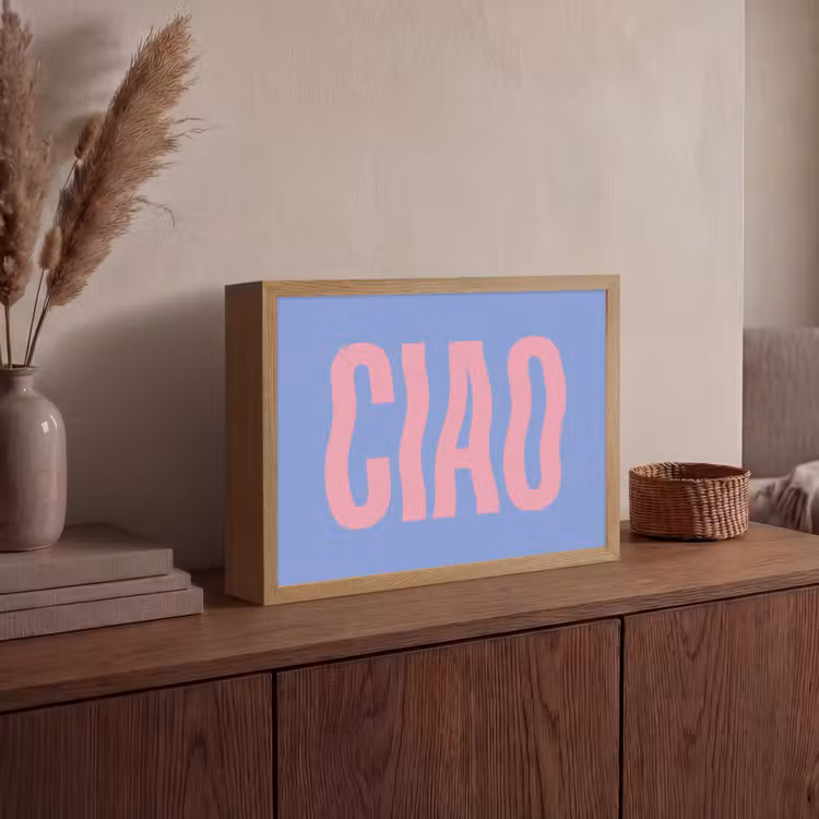 Ciao - Roze - Blauw - Golvend Light Box met batterij (Wandlamp) middel -sfeer2