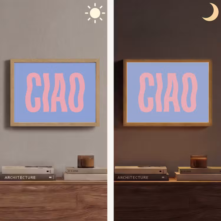 Ciao - Roze - Blauw - Golvend Light Box met batterij (Wandlamp) middel -sfeer3