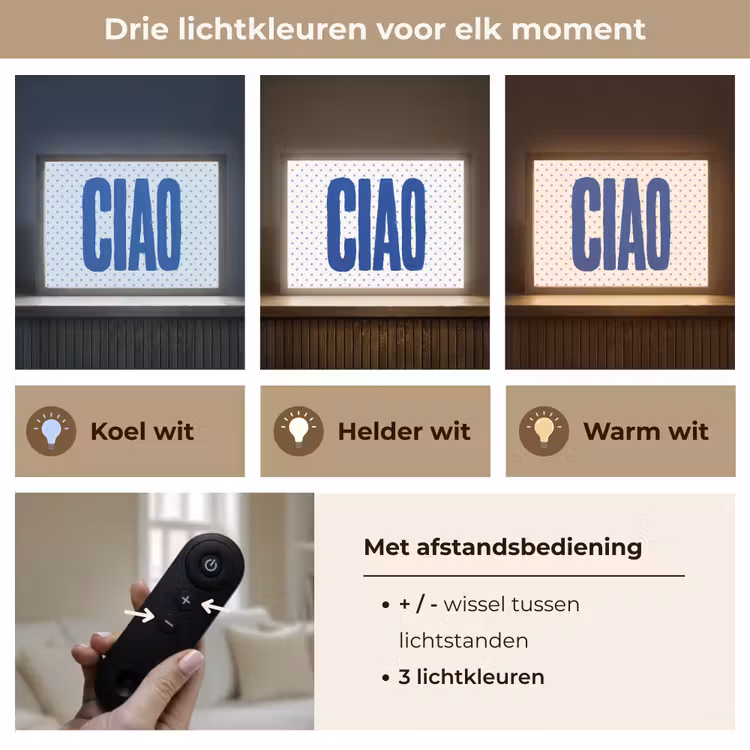 Ciao - Stippen - Roze - Wit Light Box met batterij (Wandlamp) middel -USP_lichtkleurNL