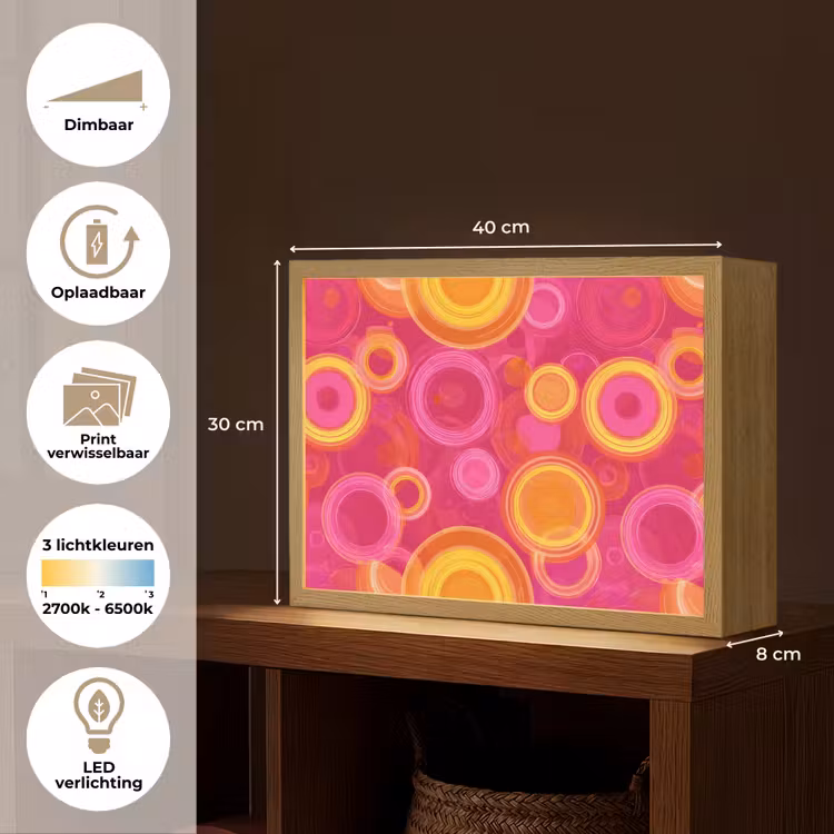 Cirkels - Design - Kleurrijk Light Box met batterij (Wandlamp) middel 907 -USP_websiteoverzichtNL