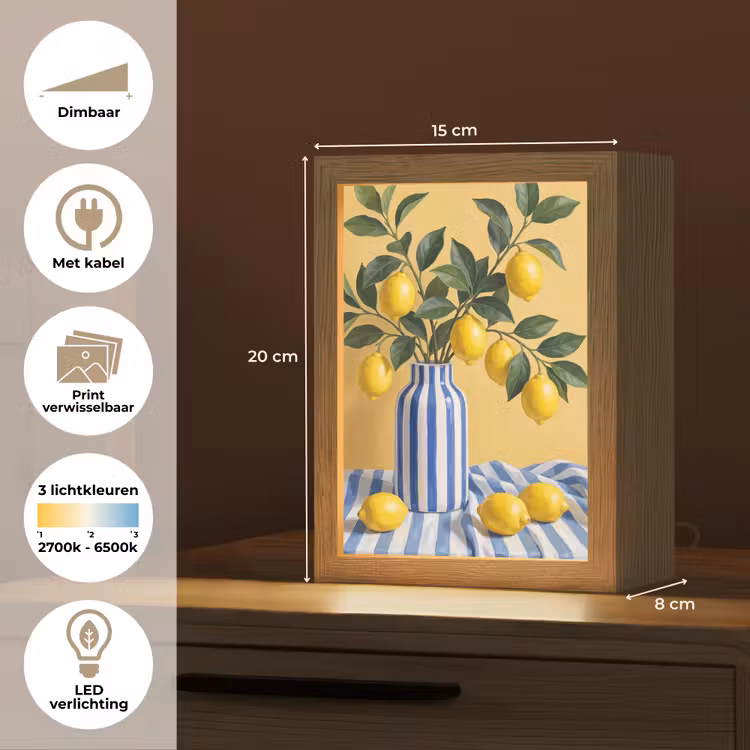 Lightbox - Wandlamp - Citroen - Stilleven - Modern - Citroen - Stilleven - Modern Light Box met kabel (Wandlamp) klein