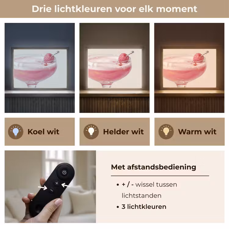 Cocktail - Framboos - Drank - Modern - Roze Light Box met batterij (Wandlamp) middel -USP_lichtkleurNL