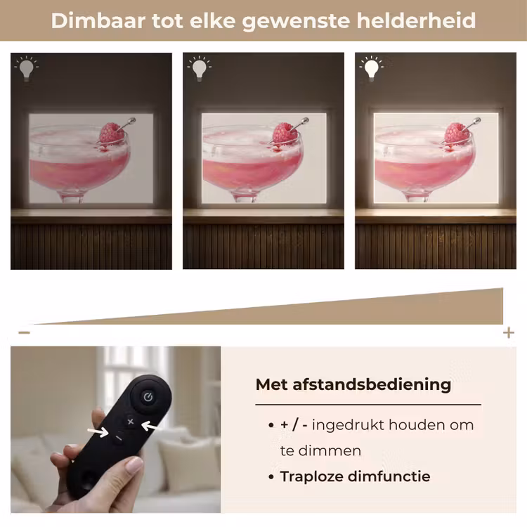Cocktail - Framboos - Drank - Modern - Roze Light Box met batterij (Wandlamp) middel -USP_dimbaarNL
