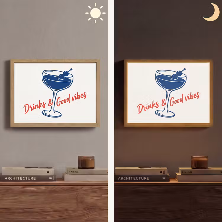 Cocktail - Glas - Illustratie - Blauw - Wit Light Box met batterij (Wandlamp) middel -sfeer3