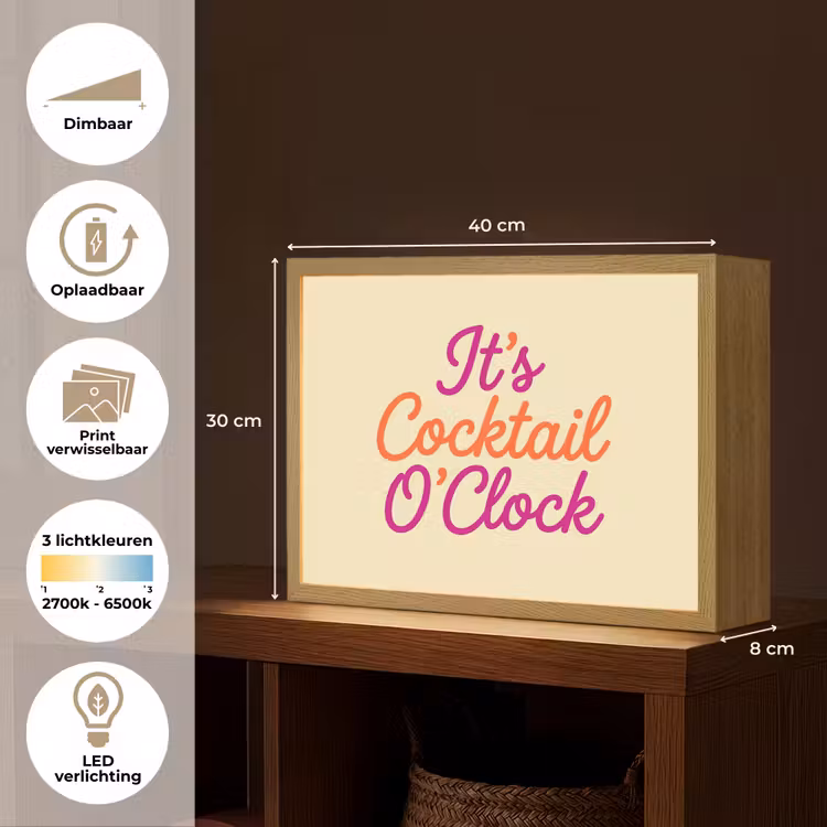 Cocktail O'Clock - Geel - Retro Light Box met batterij (Wandlamp) middel -USP_websiteoverzichtNL