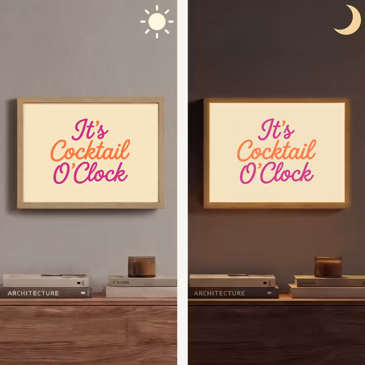 Cocktail O'Clock - Geel - Retro Light Box met batterij (Wandlamp) middel -sfeer3