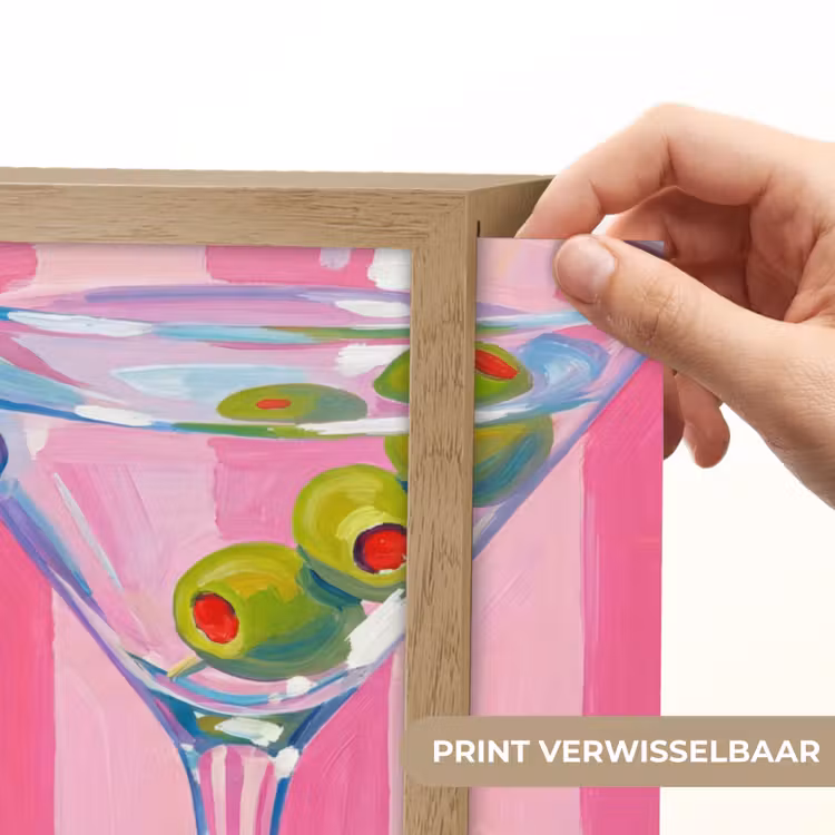 Cocktail - Olijven - Kunst - Modern - Roze Light Box met batterij (Wandlamp) middel -USP_websiteprintNL