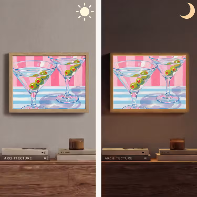 Cocktail - Olijven - Kunst - Modern - Roze Light Box met batterij (Wandlamp) middel -sfeer3