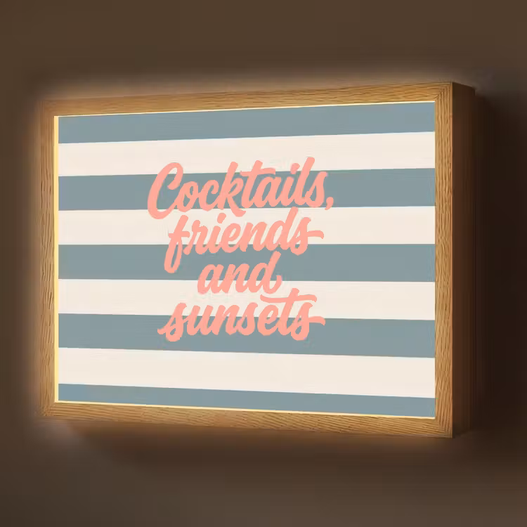 Cocktails - Strepen - Blauw - Koraal Light Box met batterij (Wandlamp) middel -z3d_website